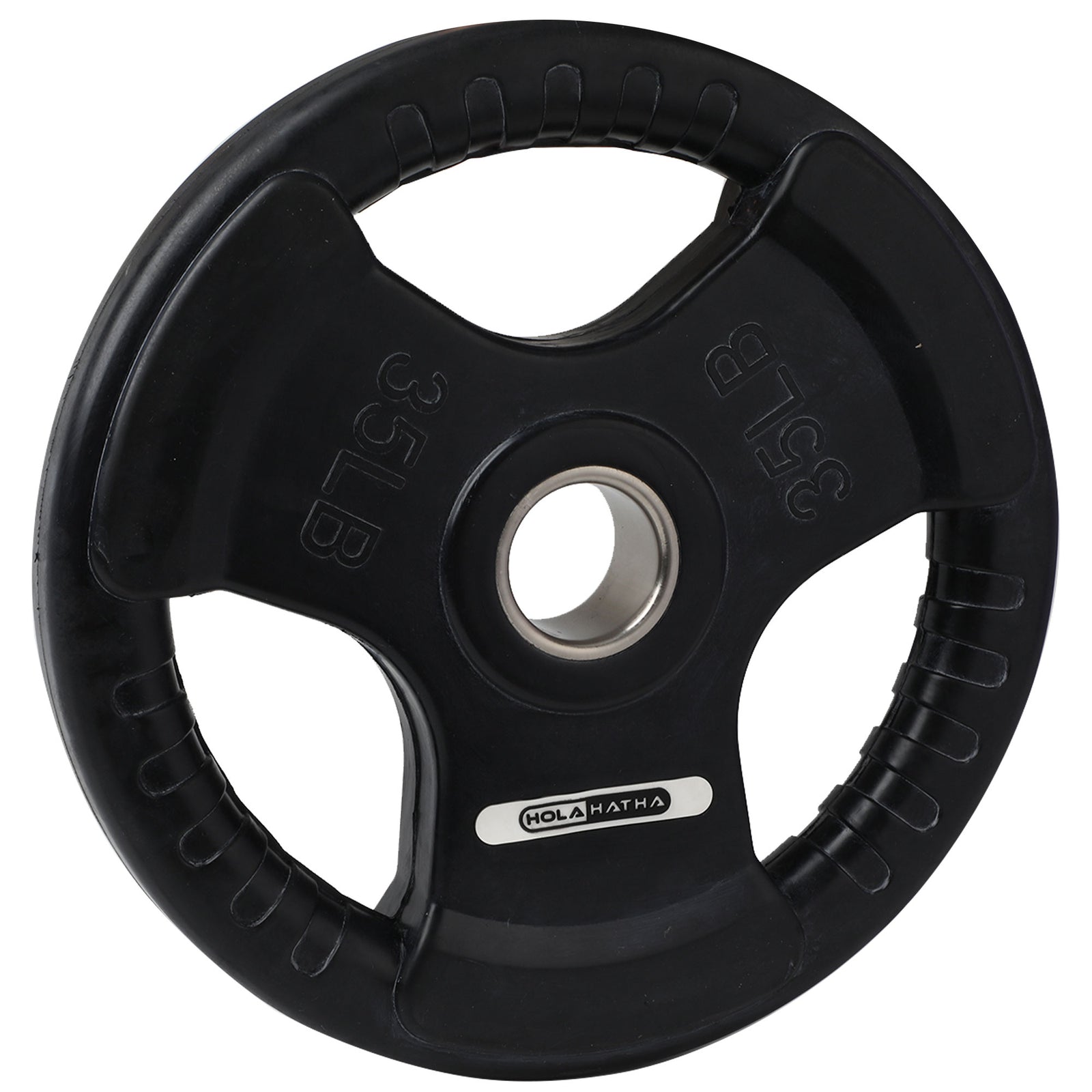 HolaHatha 35 Pound Olympic Rubber Coated Weight Plate w/Tri Grip Handle, Black - VMInnovations