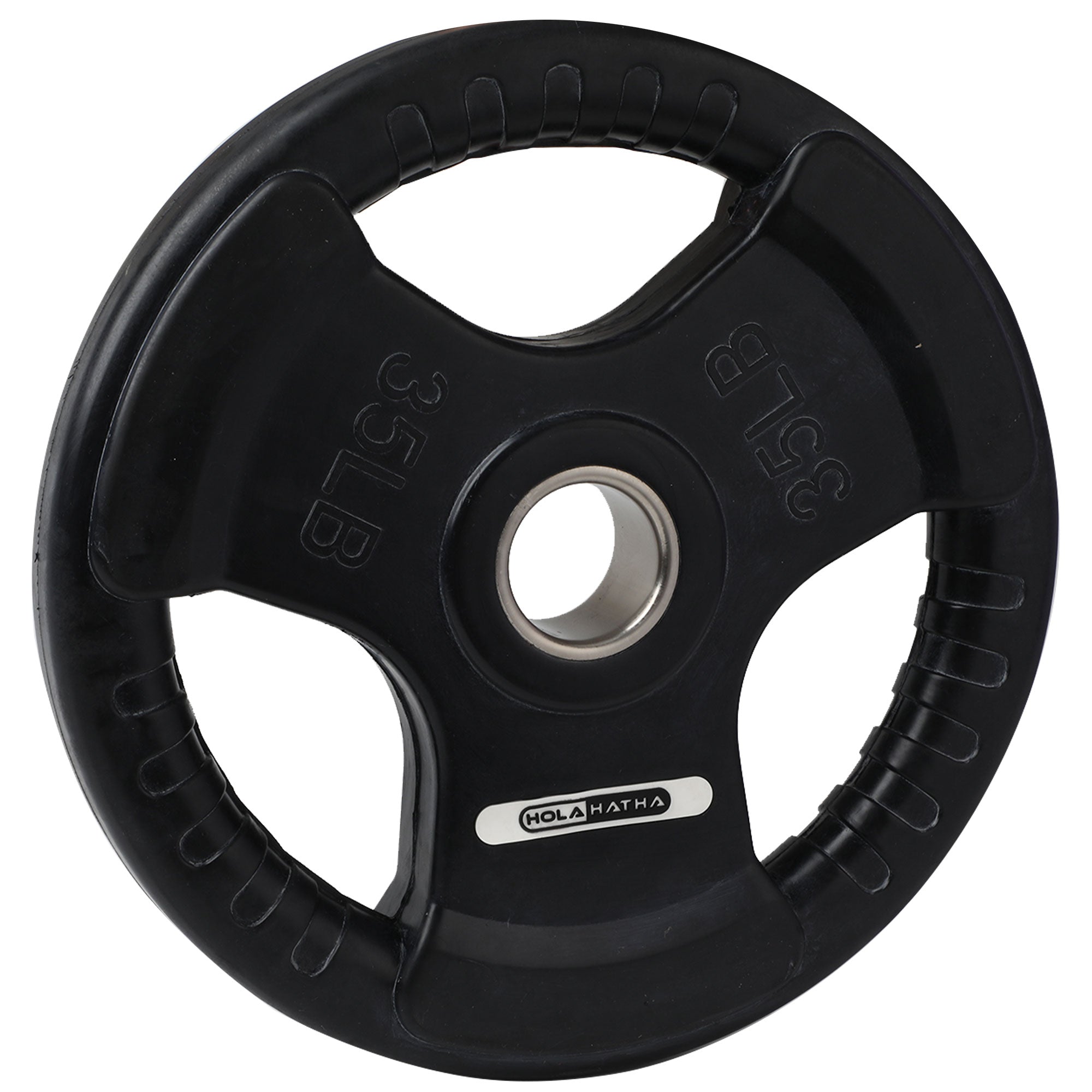 HolaHatha 35 Pound Olympic Rubber Coated Weight Plate w/Tri Grip Handle, Black - VMInnovations