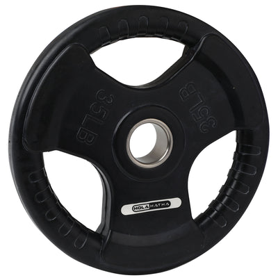 HolaHatha 35 Pound Olympic Rubber Coated Weight Plate w/Tri Grip Handle, Black - VMInnovations