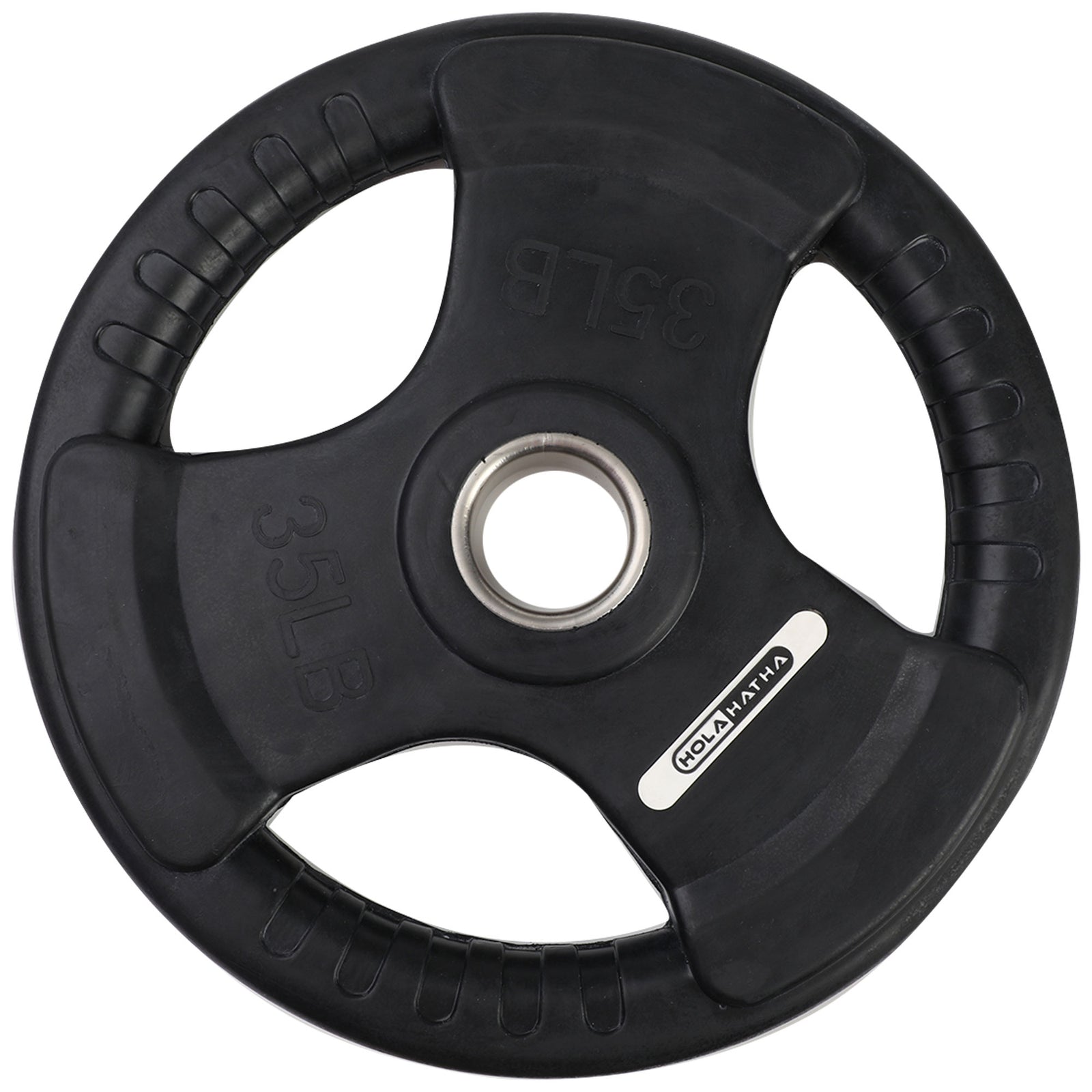 HolaHatha 35 Pound Olympic Rubber Coated Weight Plate w/Tri Grip Handle, Black - VMInnovations
