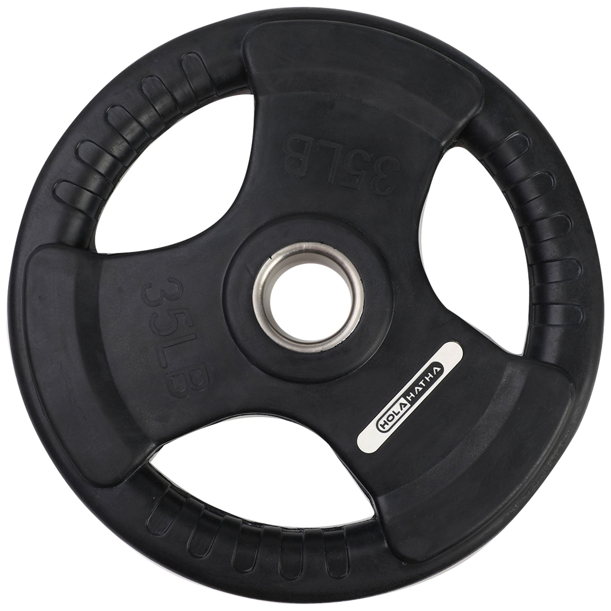 HolaHatha 35 Pound Olympic Rubber Coated Weight Plate w/Tri Grip Handle, Black - VMInnovations