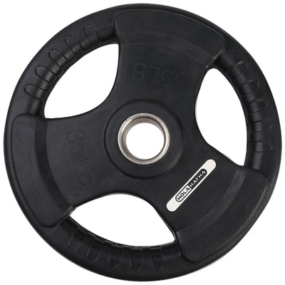 HolaHatha 35 Pound Olympic Rubber Coated Weight Plate w/Tri Grip Handle, Black - VMInnovations