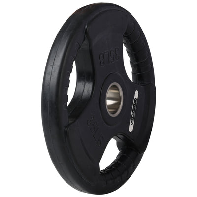 HolaHatha 35 Pound Olympic Rubber Coated Weight Plate w/Tri Grip Handle, Black - VMInnovations