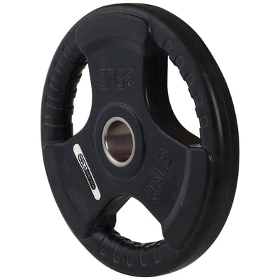 HolaHatha 35 Pound Olympic Rubber Coated Weight Plate w/Tri Grip Handle, Black - VMInnovations