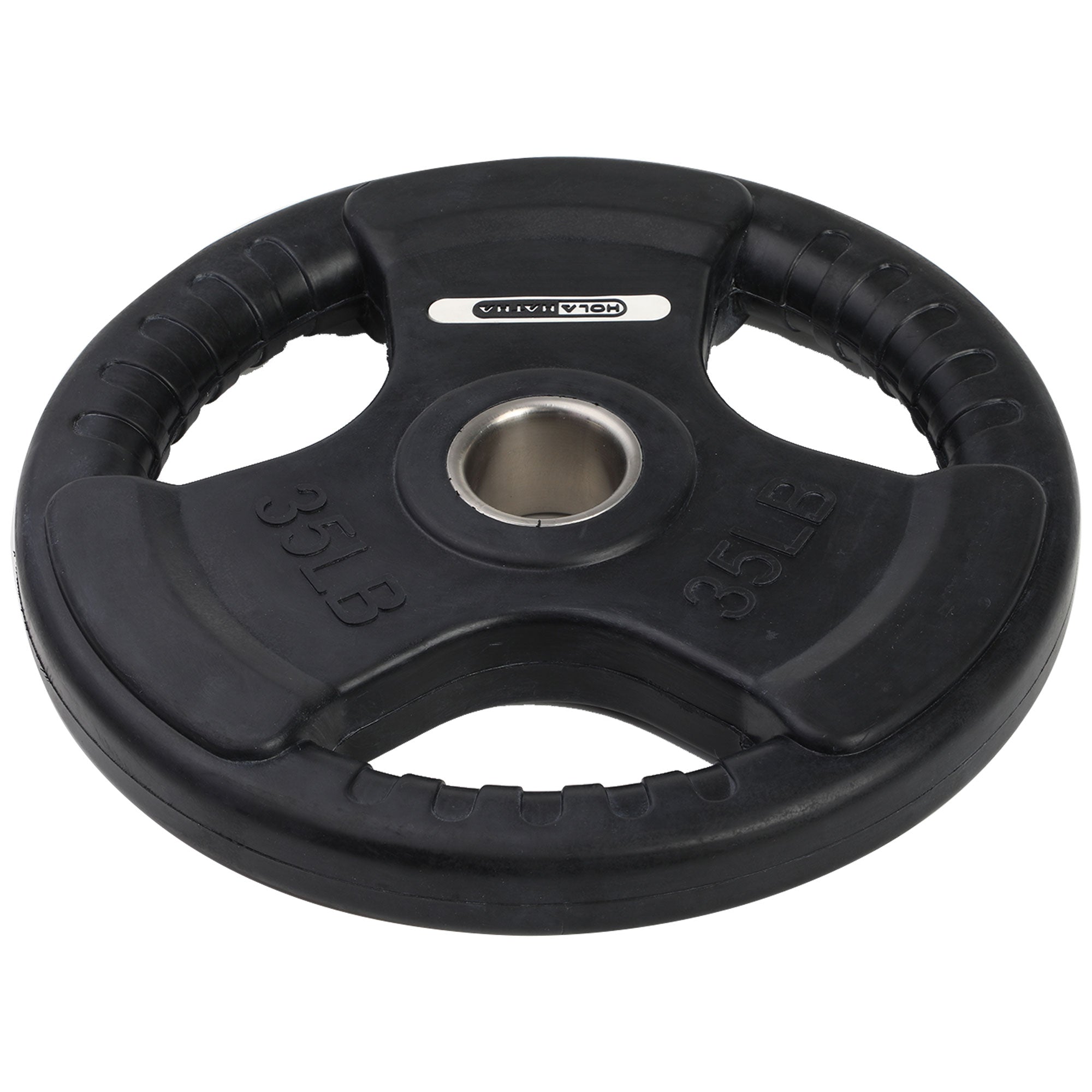 HolaHatha 35 Pound Olympic Rubber Coated Weight Plate w/Tri Grip Handle, Black - VMInnovations