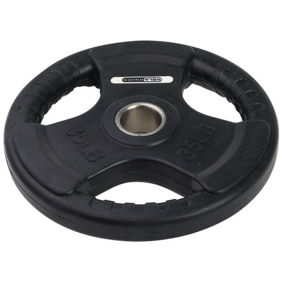 HolaHatha 35 Pound Olympic Rubber Coated Weight Plate w/Tri Grip Handle, Black - VMInnovations