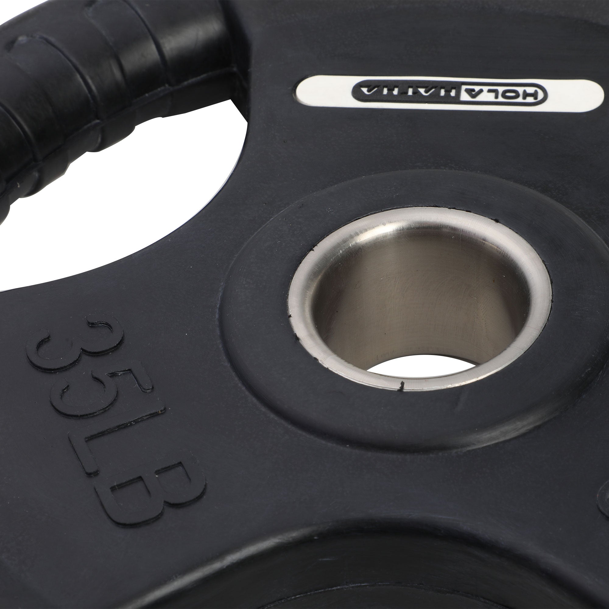 HolaHatha 35 Pound Olympic Rubber Coated Weight Plate w/Tri Grip Handle, Black - VMInnovations