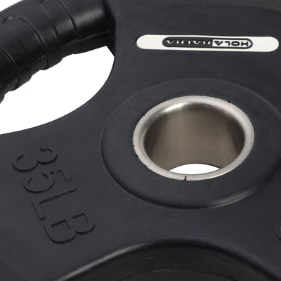 HolaHatha 35 Pound Olympic Rubber Coated Weight Plate w/Tri Grip Handle, Black - VMInnovations