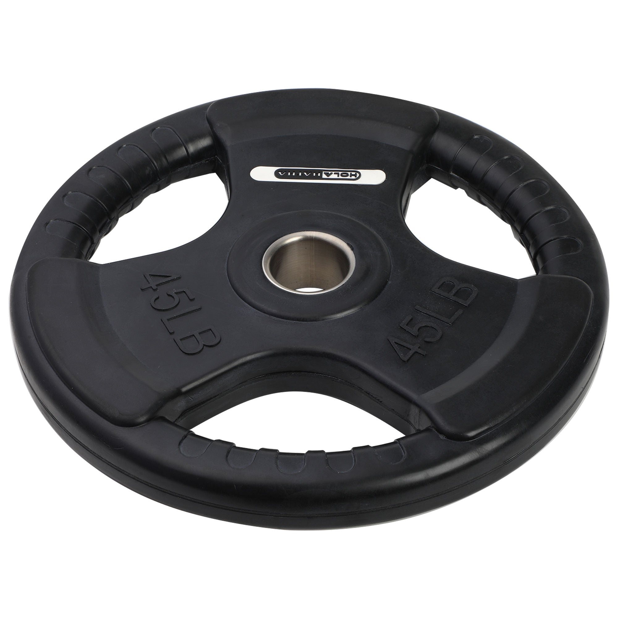 HolaHatha 45lb Olympic Rubber Coated Weight Plate w/Tri Grip Handle (Open Box) - VMInnovations