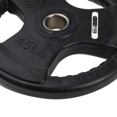 HolaHatha 45lb Olympic Rubber Coated Weight Plate w/Tri Grip Handle (Open Box) - VMInnovations