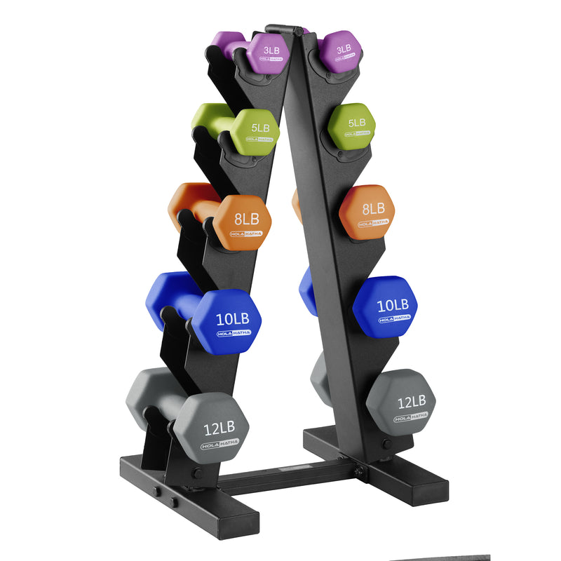 HolaHatha Dumbbell Hand Weights Set & Rack for Home Workout, 76 Lbs, Multicolor