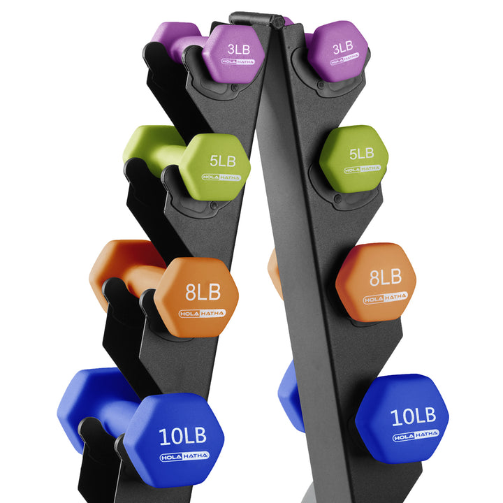 HolaHatha 3, 5, 8, 10, & 12lb Neoprene Hexagon Weight Set w/Stand (Open Box)