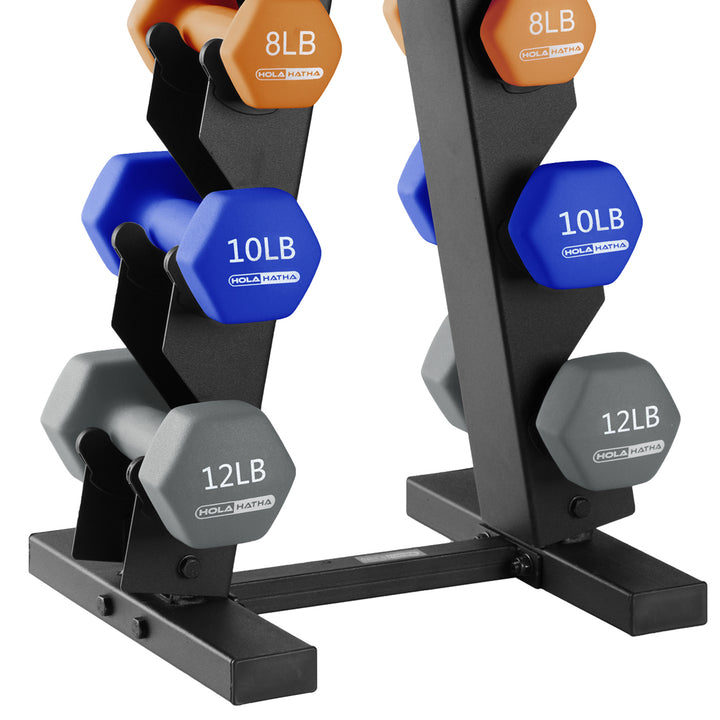 HolaHatha 3, 5, 8, 10, & 12lb Neoprene Hexagon Weight Set w/Stand (Open Box)