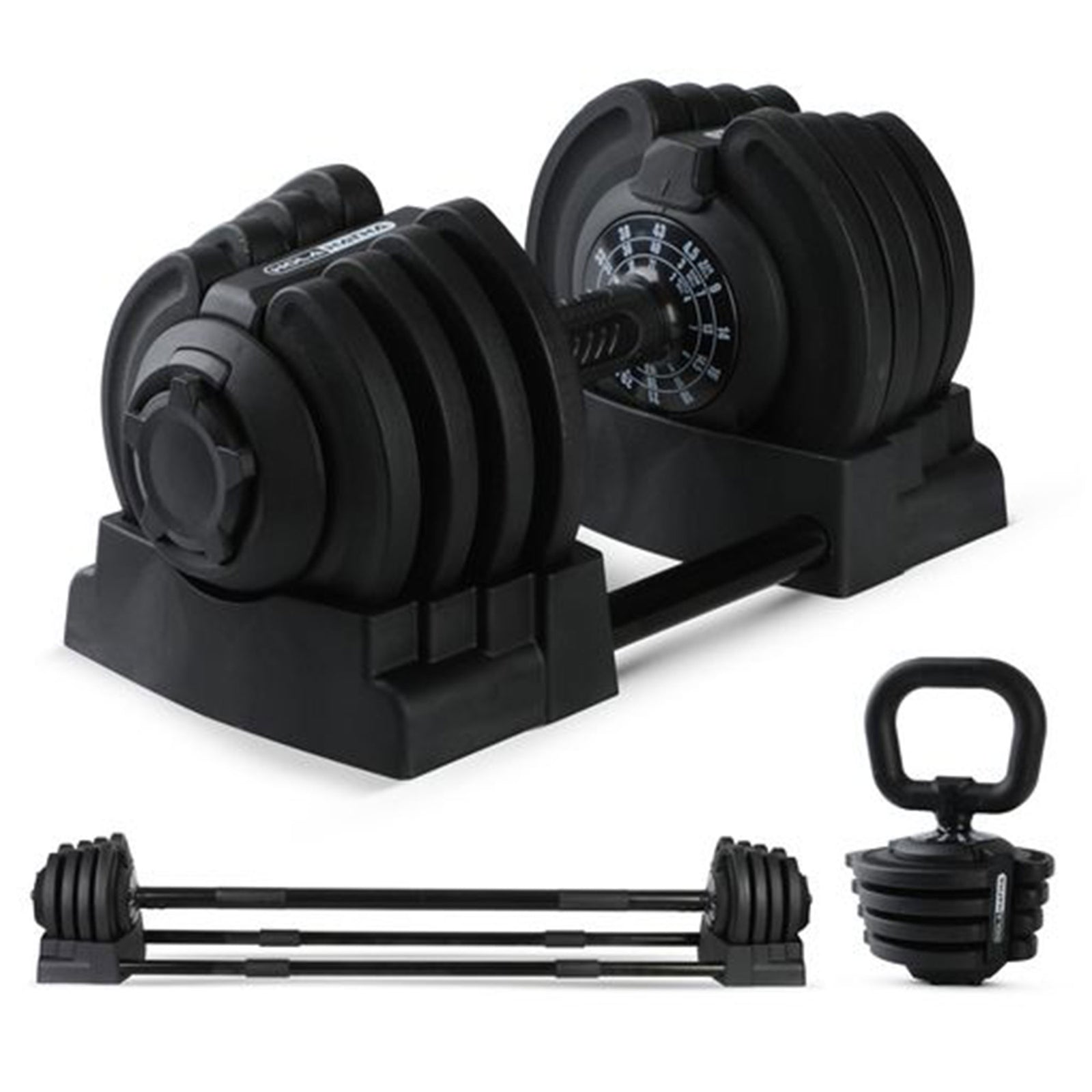 HolaHatha 3-in-1 Multifunctional Home Gym Workout Dumbbell Set Equipment, Black - VMInnovations