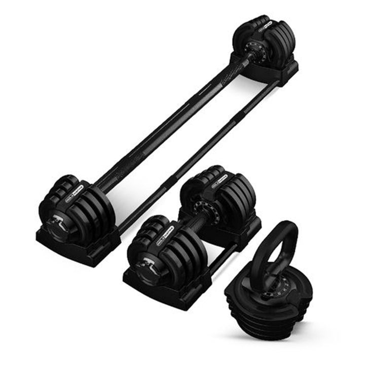 HolaHatha 3-in-1 Home Gym Workout Dumbbell Set Equipment, Black (Open Box) - VMInnovations