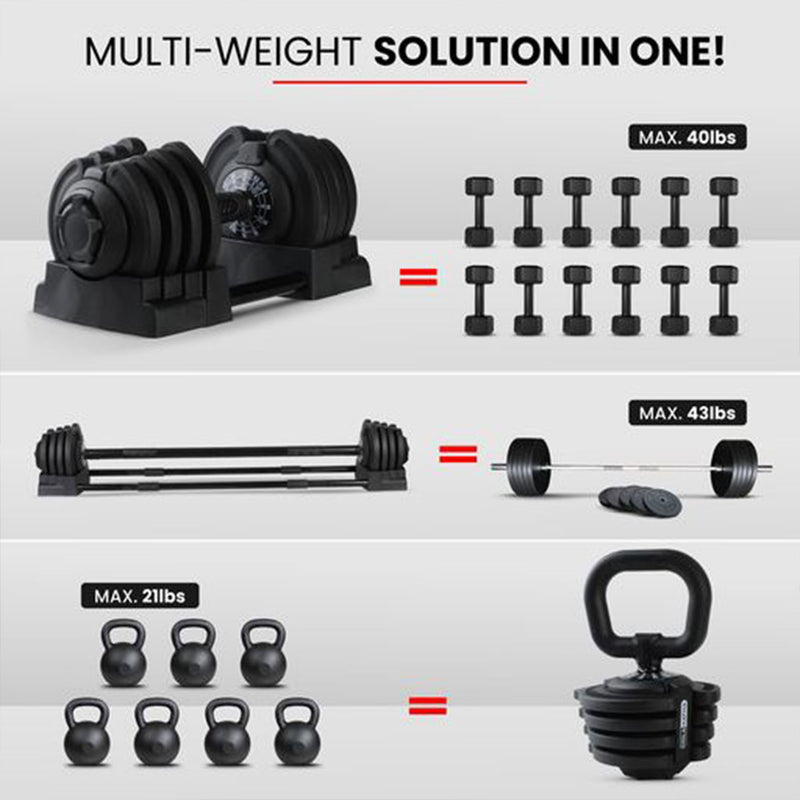 HolaHatha 3-in-1 Home Gym Workout Dumbbell Set Equipment, Black (Used)