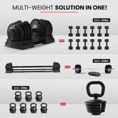 HolaHatha 3-in-1 Home Gym Workout Dumbbell Set Equipment, Black (Used) - VMInnovations