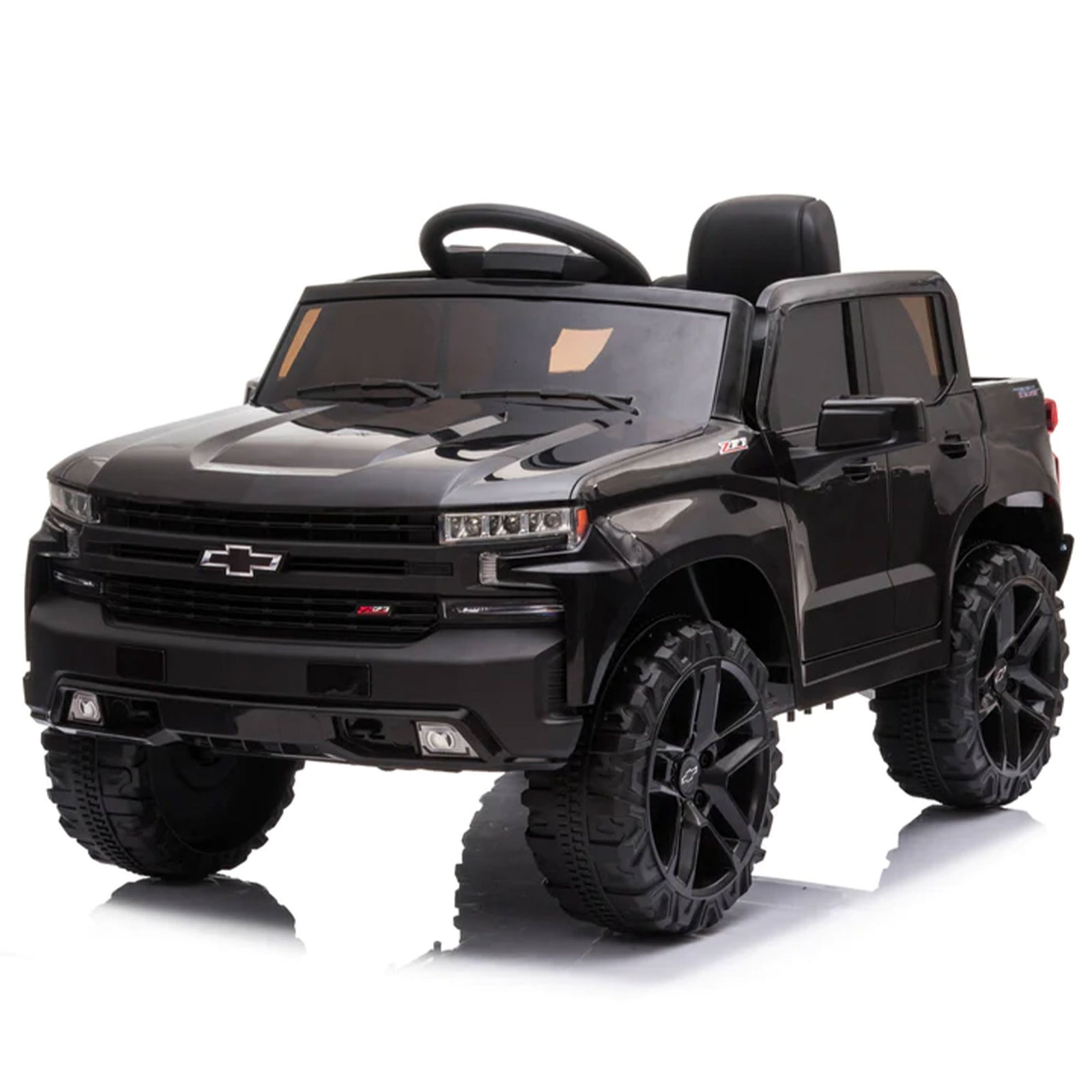 Dakott Chevy Silverado 4 x 4 Big Wheels Trail Boss Ride On Monster Truck, Black - VMInnovations