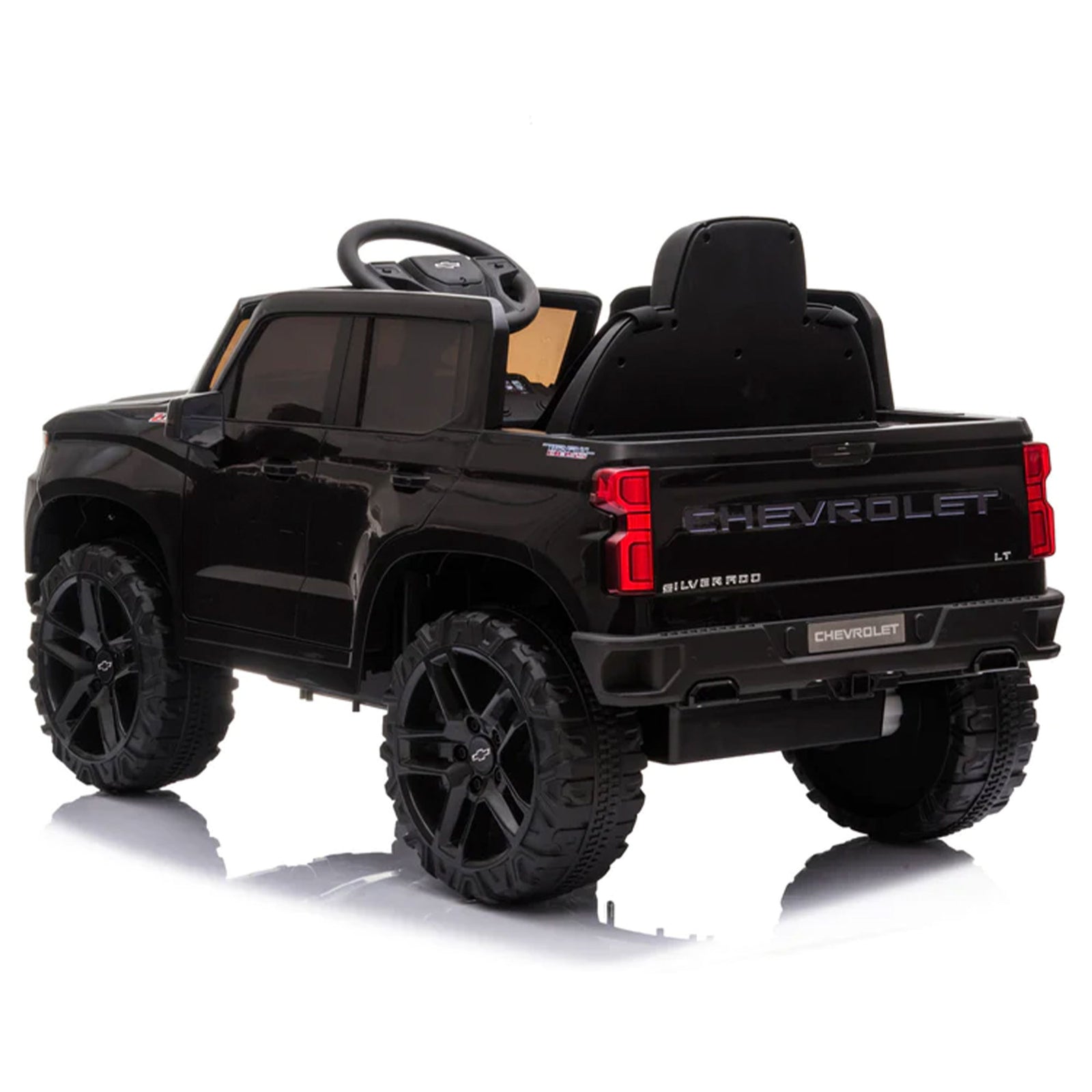 Dakott Chevy Silverado 4 x 4 Big Wheels Trail Boss Ride On Monster Truck, Black - VMInnovations