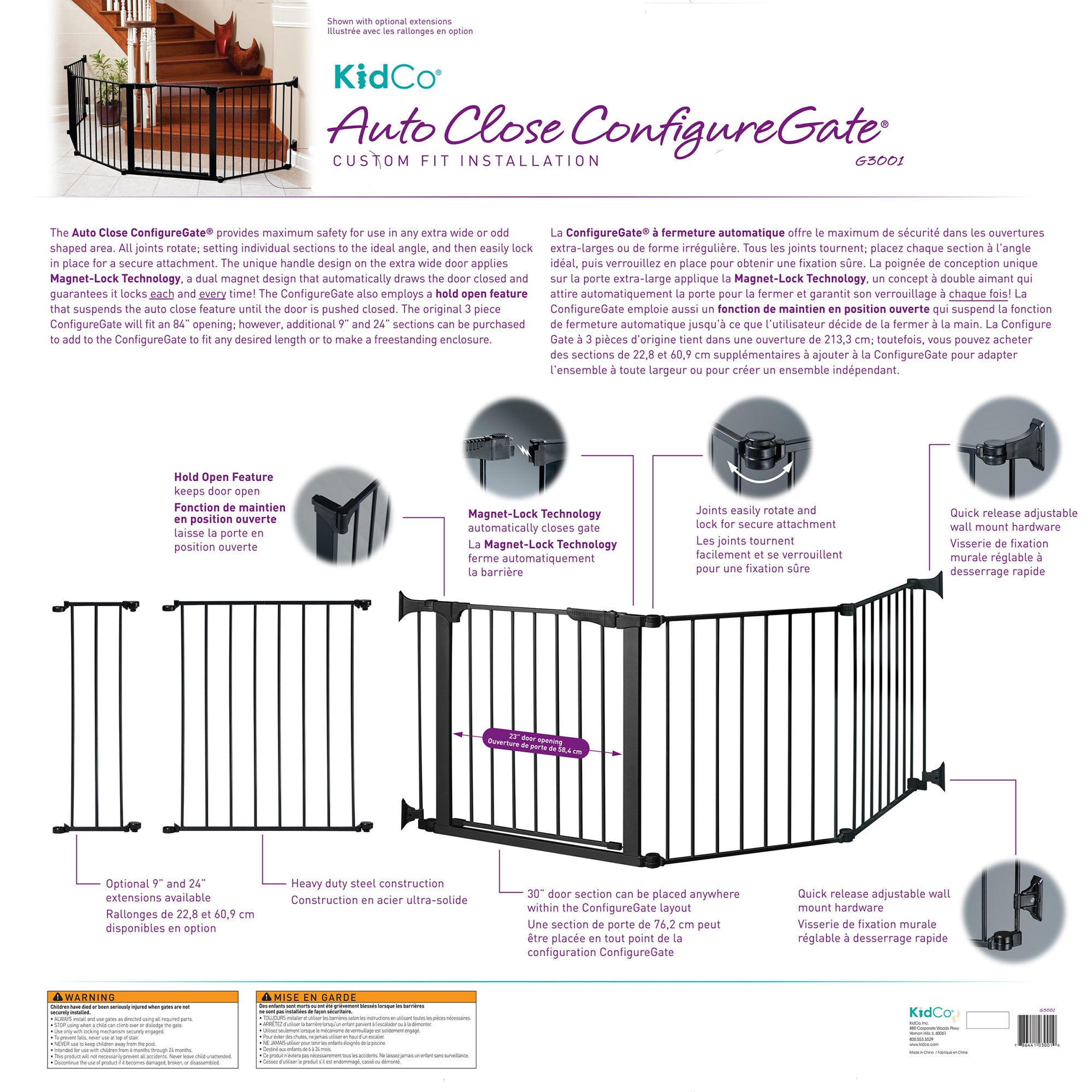 KidCo 30 Inch Door Mounted Magnet Locking Baby Safety Gate, Black (Used) - VMInnovations