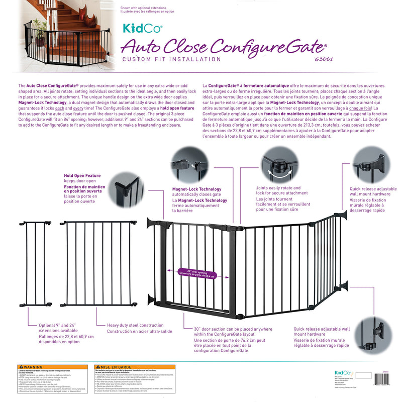 KidCo ConfigureGate 30 In Door Mounted Locking Baby Safety Gate, Black(Open Box)