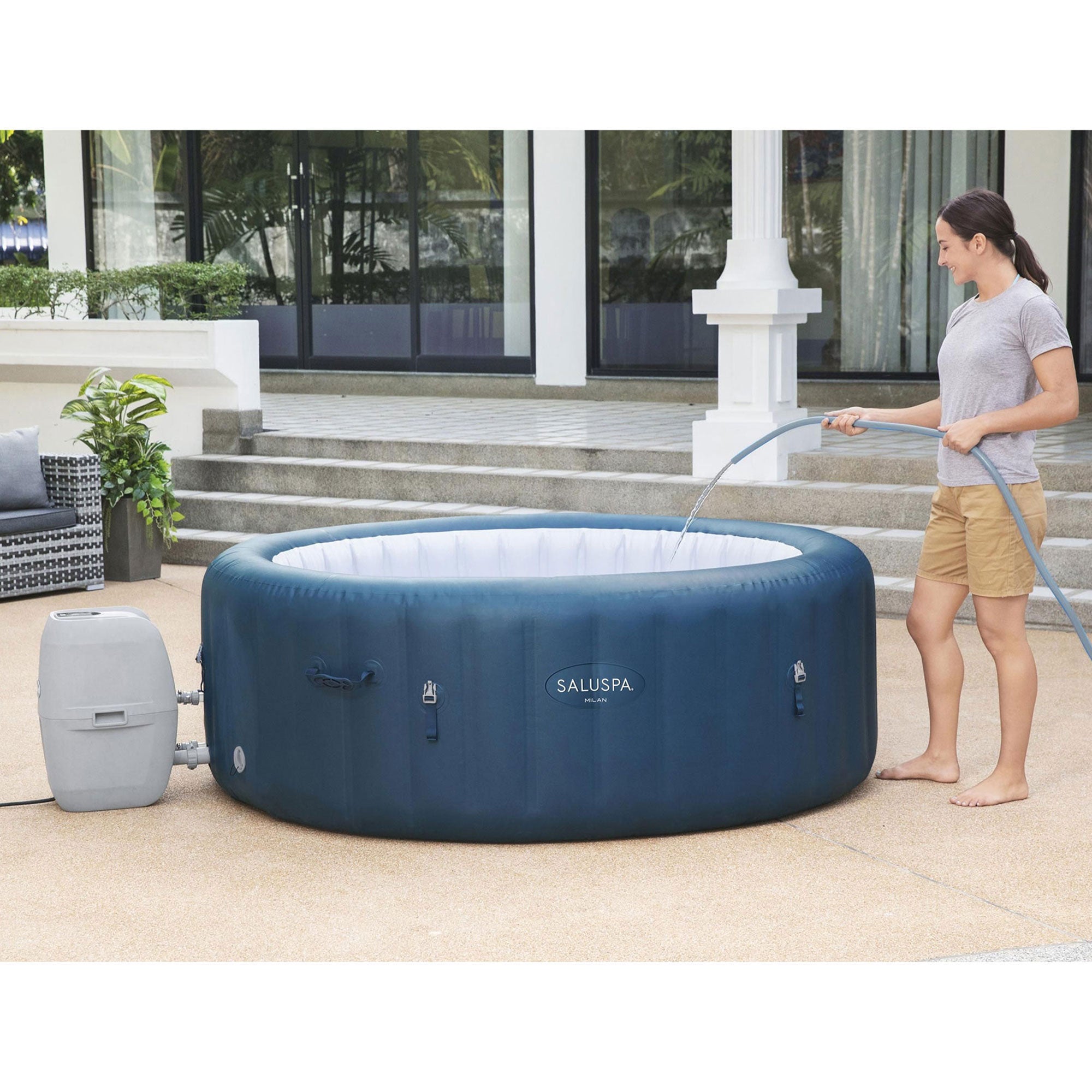 Bestway Milan SaluSap Inflatable 6 person Hot Tub with 3 Piece Cleaning Tool Set