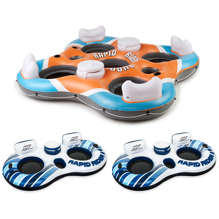 Bestway Hydro-Force Rapid Rider 4 Person Lounger and Double Water Tubes (2 Pack) - VMInnovations
