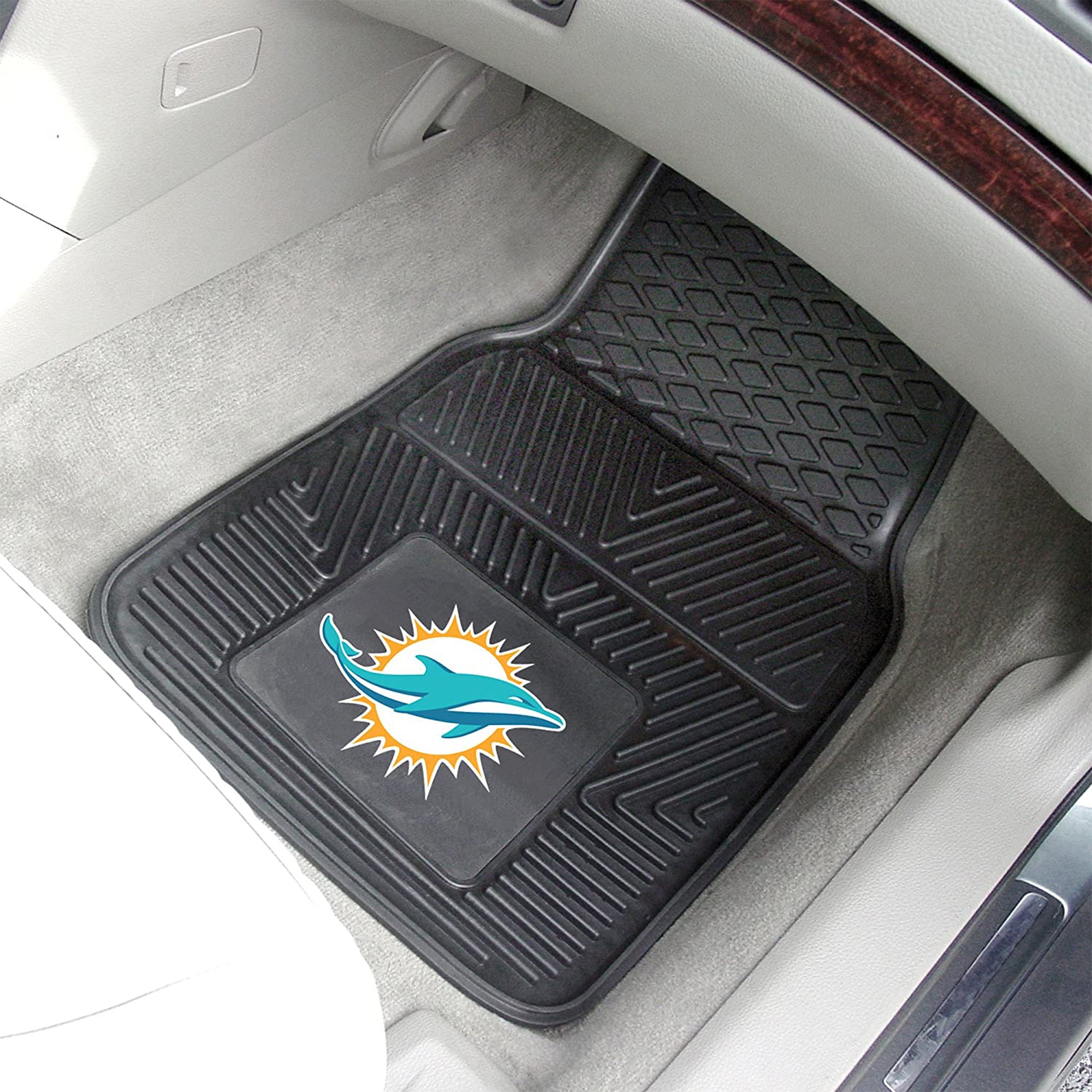 Fanmats 27 x 17 Inch Vinyl Front Car Floor Mat 2 Piece Set, NFL Miami Dolphins - VMInnovations