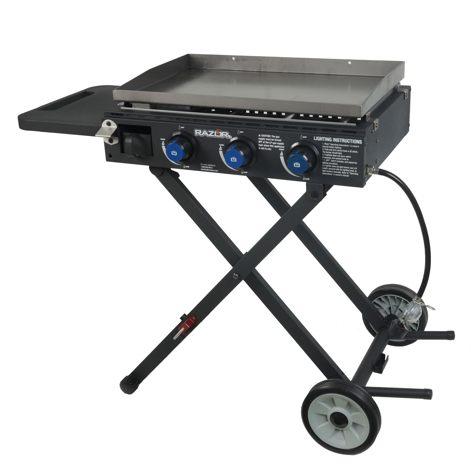 Razor Griddle Portable 3 Burner 30K BTU Gas Grill & Griddle Cart with Side Shelf - VMInnovations