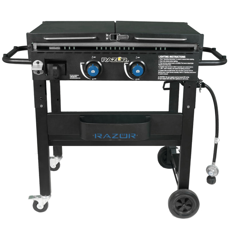 Razor Griddle Portable 2 Burner 30,000 BTU Gas Grill & Griddle Cart w/Shelves