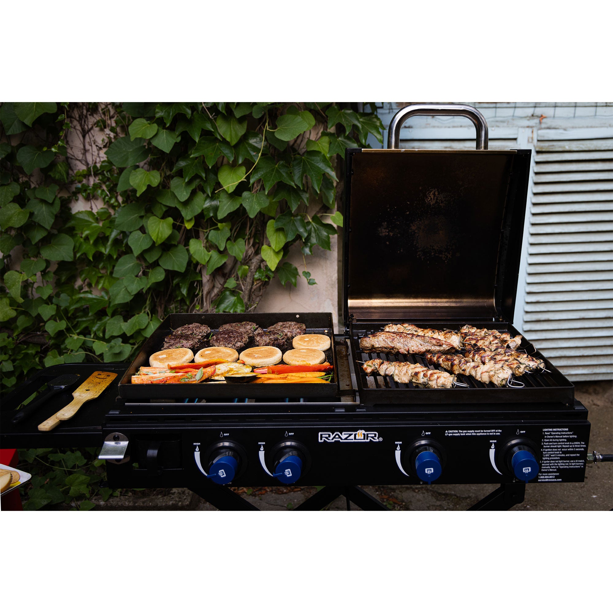 Razor Griddle Portable 4 Burner 40,000 BTU Gas Grill and Griddle Cart with Lid - VMInnovations