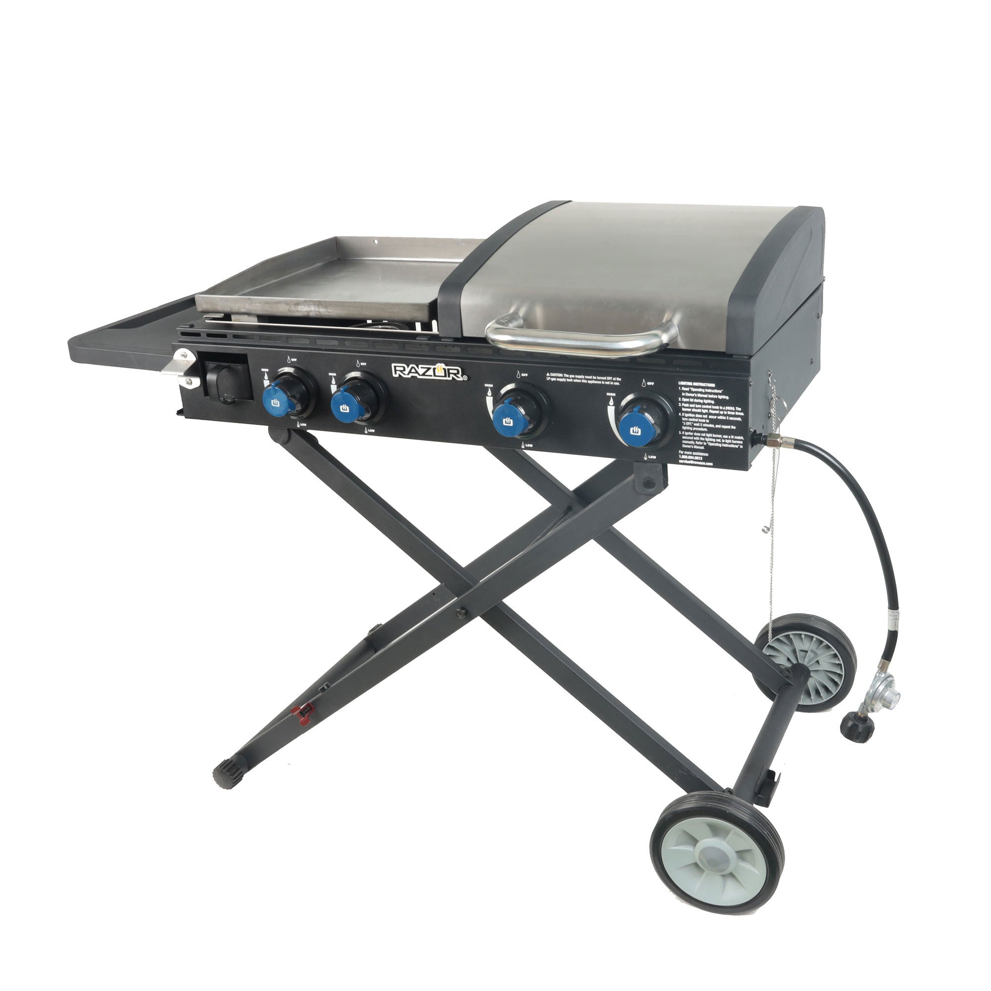 Razor Griddle Portable 4 Burner 40,000 BTU Gas Grill and Griddle Cart with Lid - VMInnovations