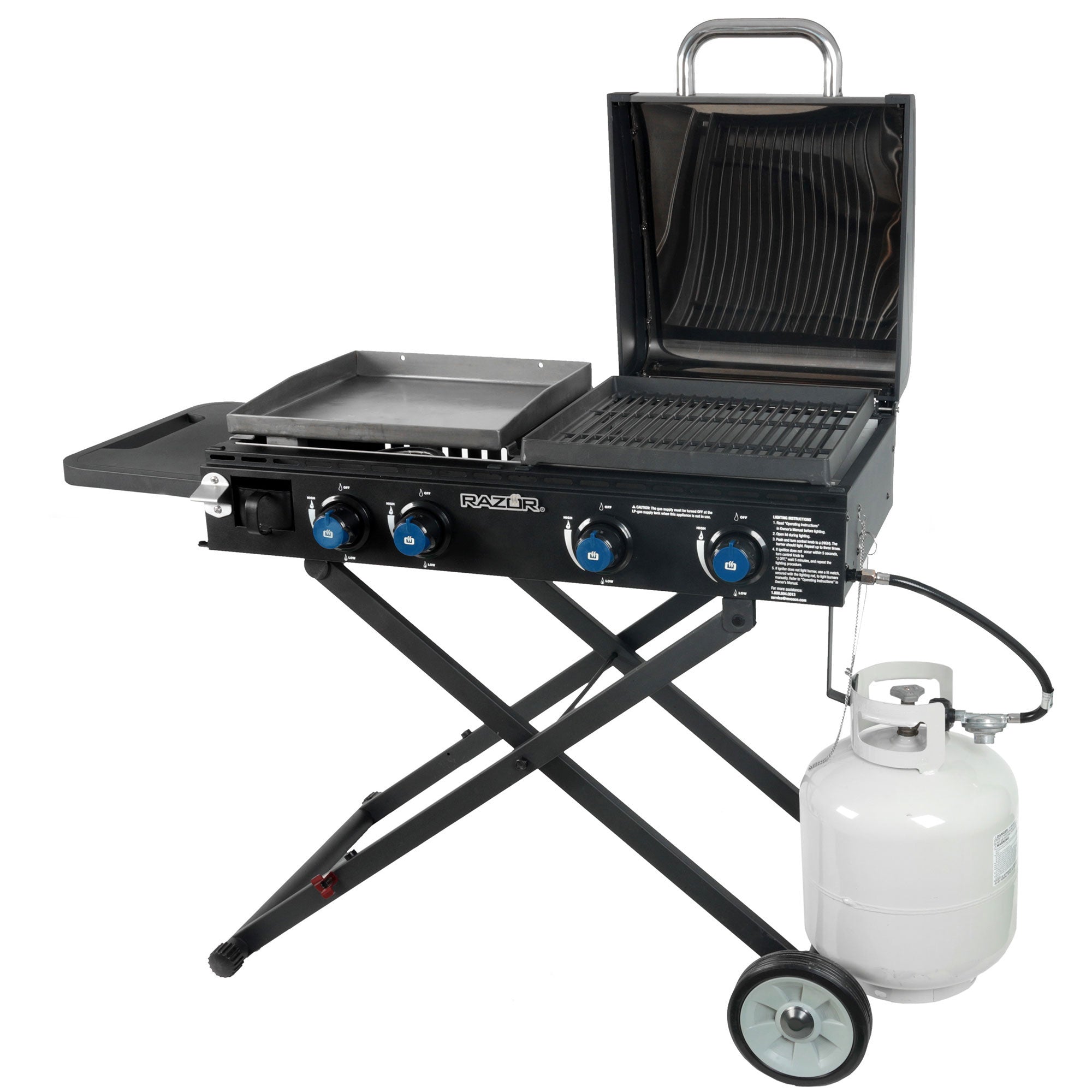 Razor Griddle Portable 4 Burner 40,000 BTU Gas Grill and Griddle Cart with Lid - VMInnovations