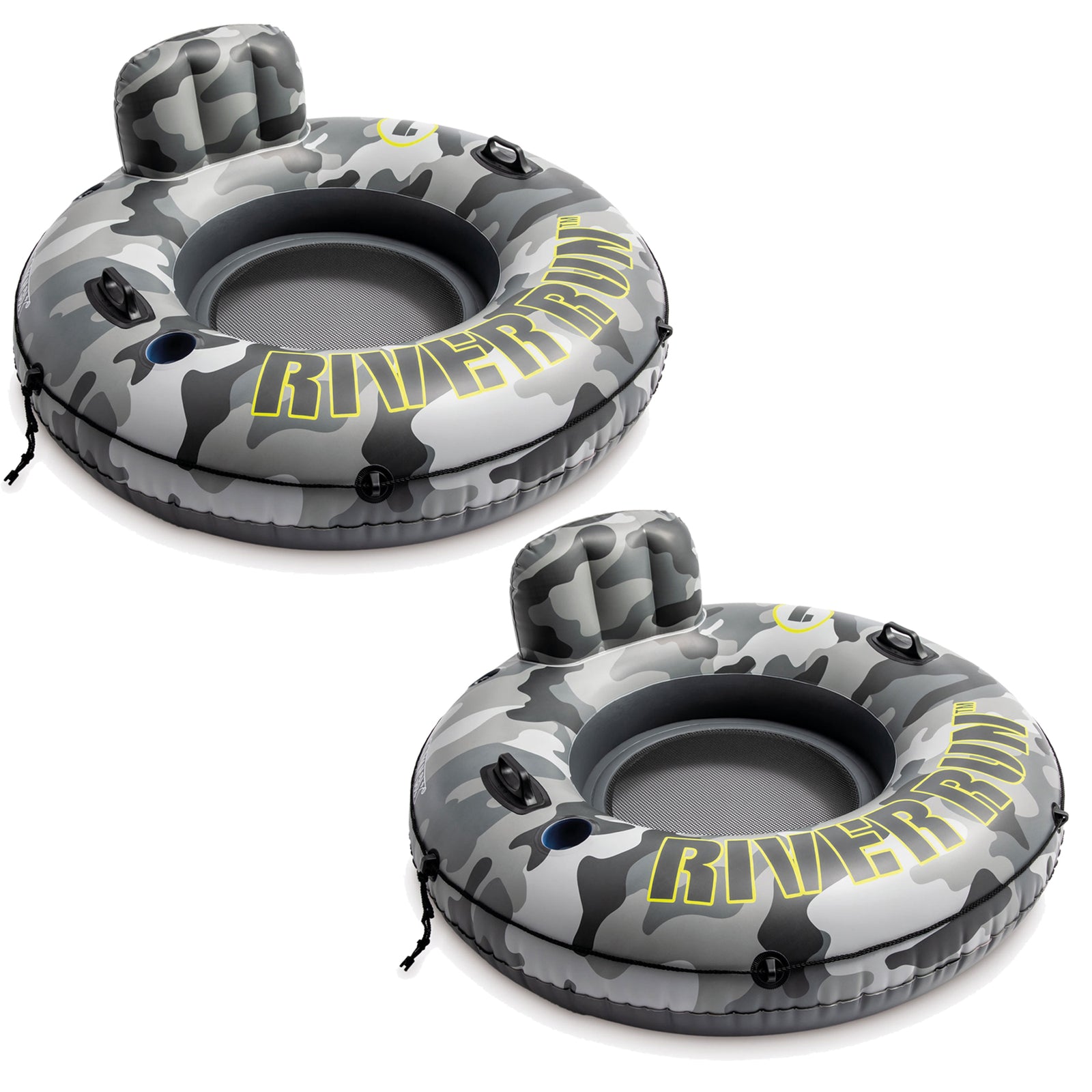 Intex River Run I Camo Inflatable Floating Tube Raft with Cup Holders (2 Pack) - VMInnovations