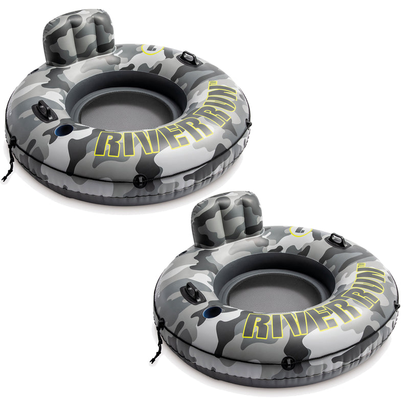 Intex River Run I Camo Inflatable Floating Tube Raft with Cup Holders (2 Pack)