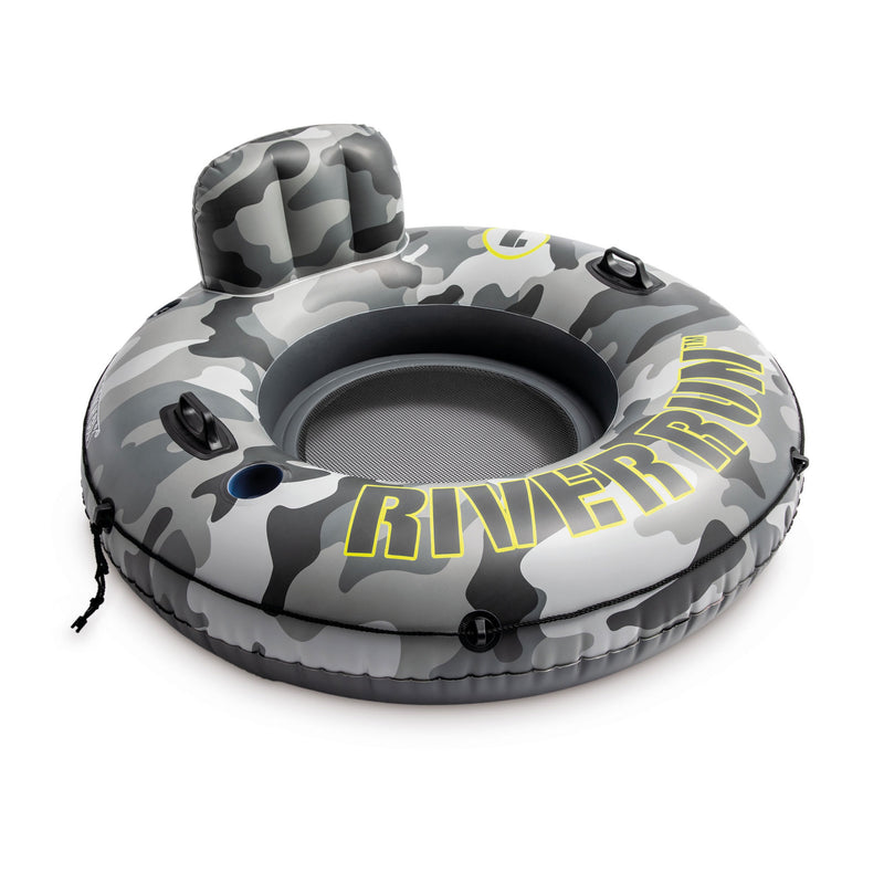 Intex River Run I Camo Inflatable Floating Tube Raft with Cup Holders (2 Pack)