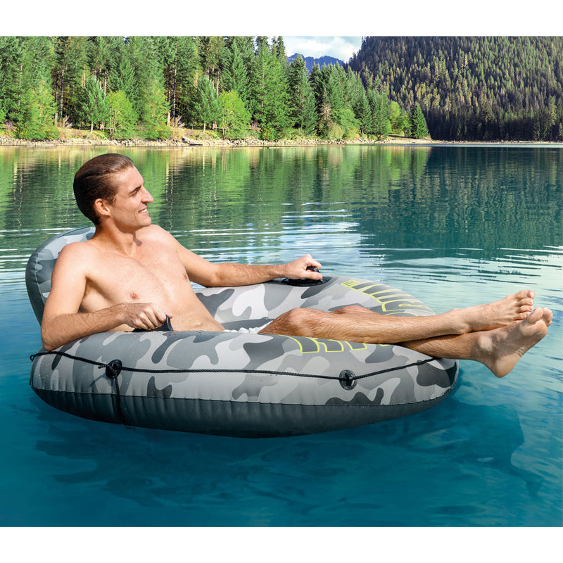 Intex River Run I Camo Inflatable Floating Tube Raft with Cup Holders (2 Pack)