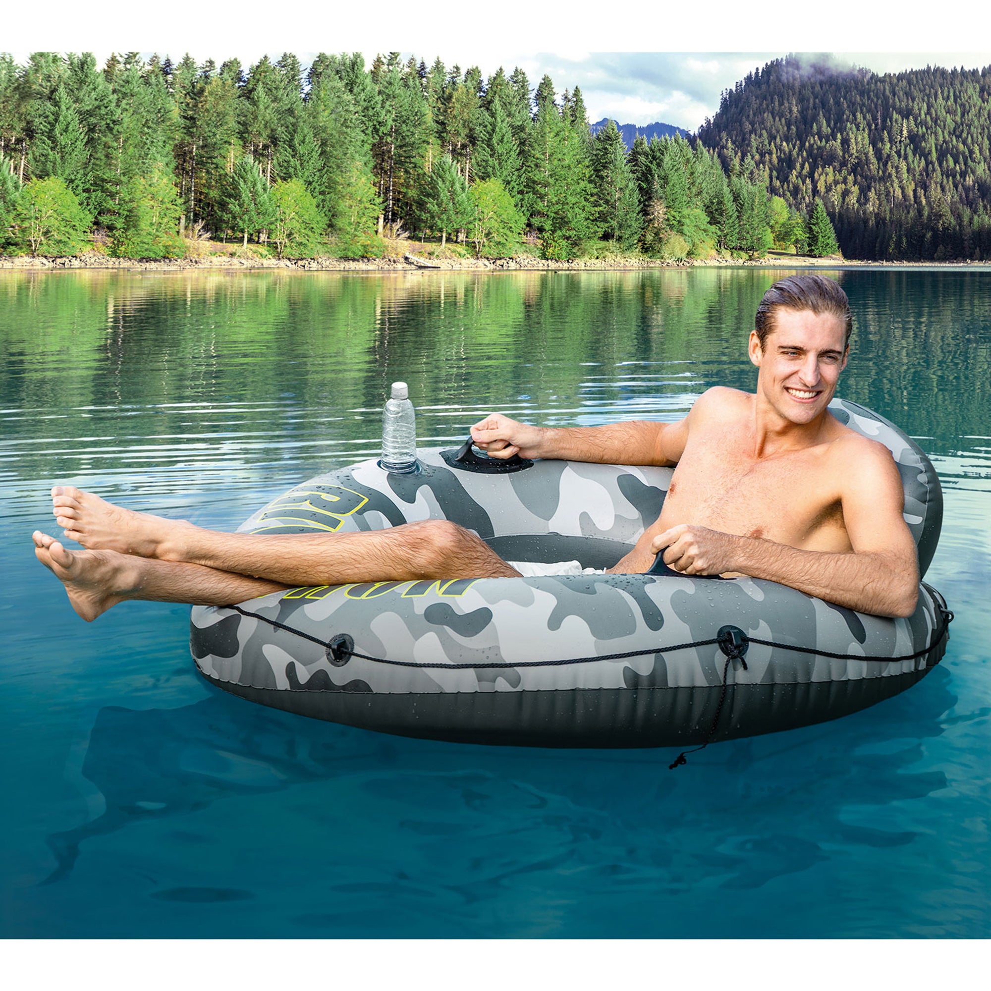 Intex River Run I Camo Inflatable Floating Tube Raft with Cup Holders (2 Pack) - VMInnovations
