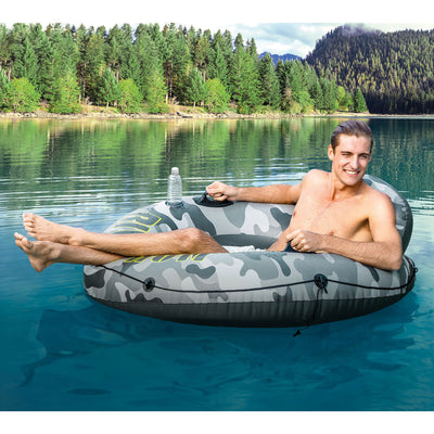 Intex River Run I Camo Inflatable Floating Tube Raft with Cup Holders (2 Pack)