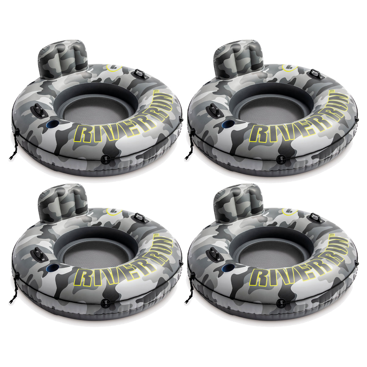 Intex River Run I Camo Inflatable Floating Tube Raft with Cup Holders (4 Pack)