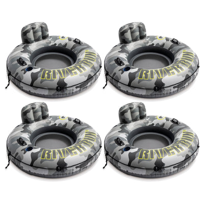 Intex River Run I Camo Inflatable Floating Tube Raft with Cup Holders (4 Pack)