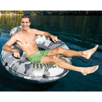 Intex River Run I Camo Inflatable Floating Tube Raft with Cup Holders (4 Pack)