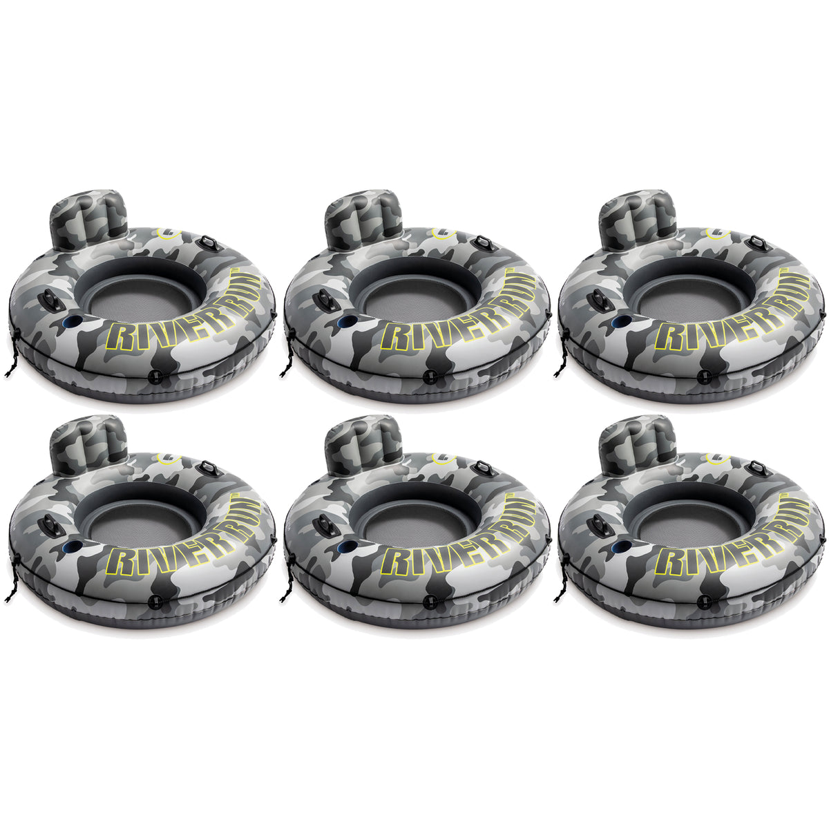 Intex River Run I Camo Inflatable Floating Tube Raft with Cup Holders (6 Pack)