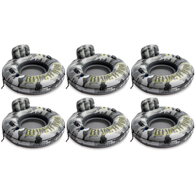 Intex River Run I Camo Inflatable Floating Tube Raft with Cup Holders (6 Pack)