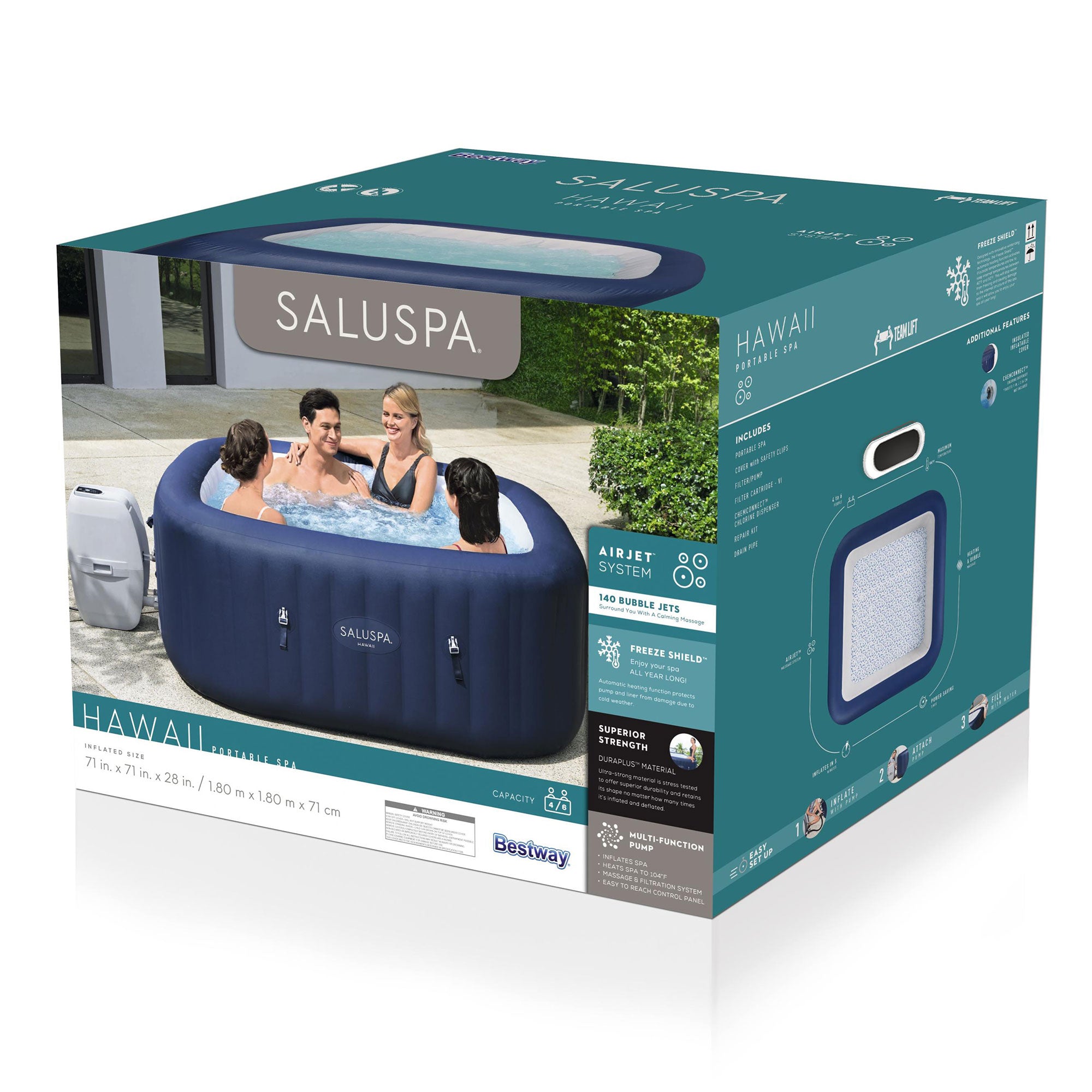 Bestway Hawaii SaluSpa 6 Person Inflatable Hot Tub w/EnergySense DuraPlus Cover