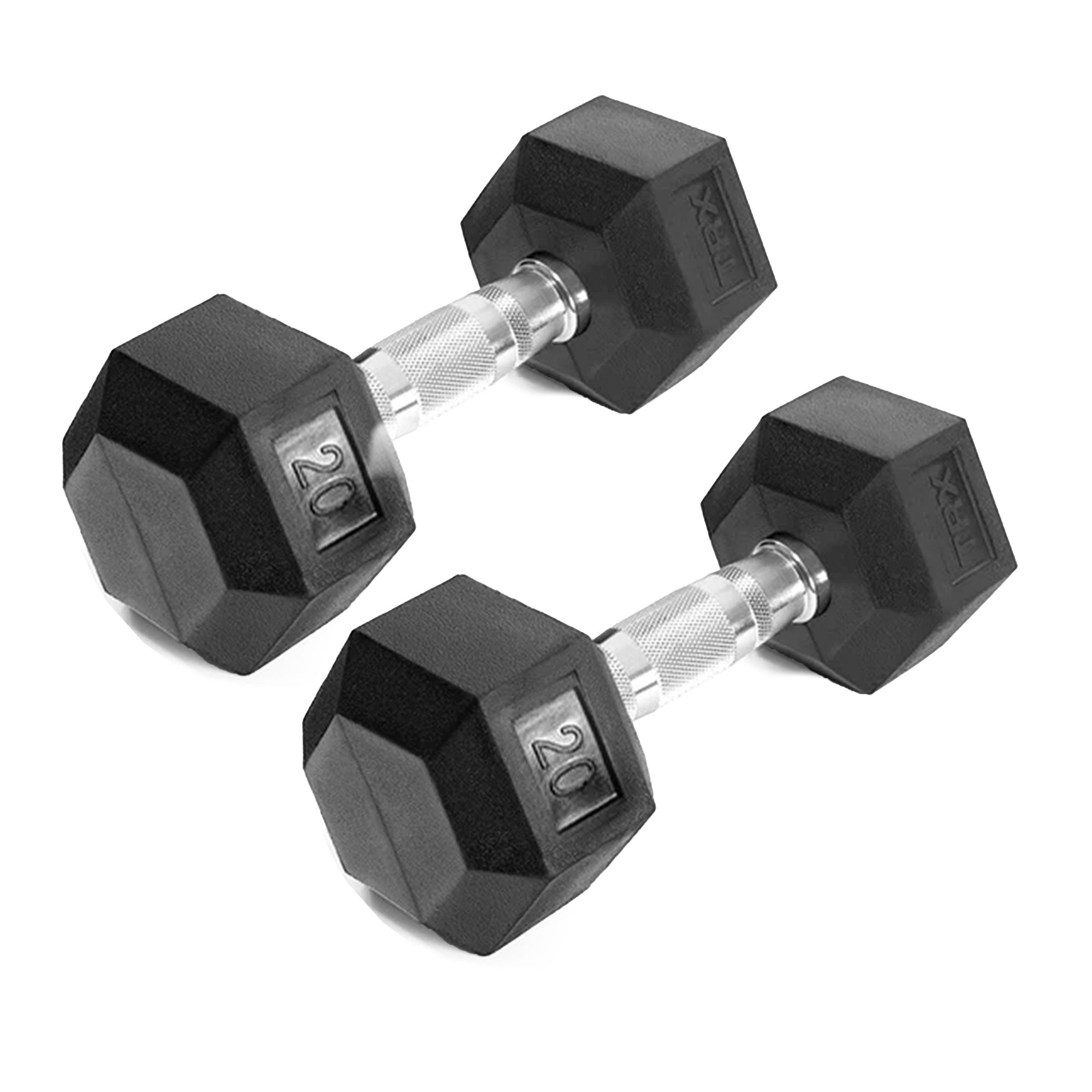 TRX Hex Rubber 20lb Dumbbell Weight Strength Training Workout Equipment, 1 Pair