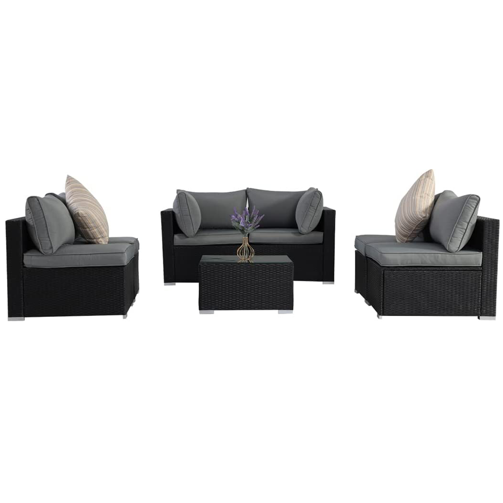 ESSENTIAL LOUNGER Outdoor Furniture Sofa Set w/Cushion & Glass Table, Set of 7 - VMInnovations