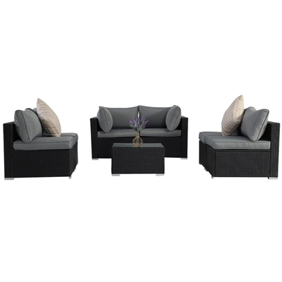 ESSENTIAL LOUNGER Outdoor Furniture Sofa Set w/Cushion & Glass Table, Set of 7 - VMInnovations