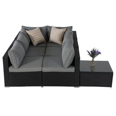 ESSENTIAL LOUNGER Outdoor Furniture Sofa Set w/Cushion & Glass Table, Set of 7 - VMInnovations