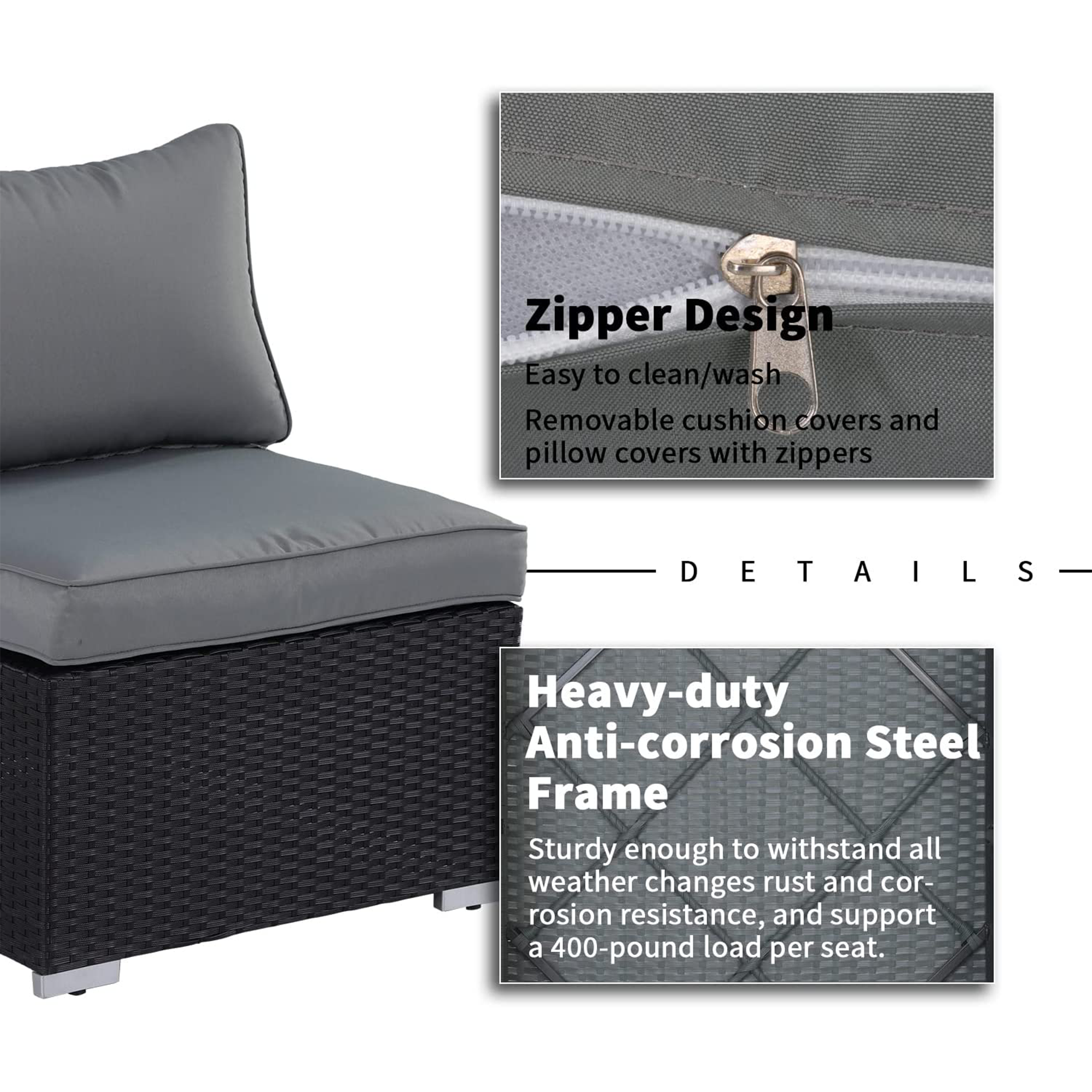 ESSENTIAL LOUNGER Outdoor Furniture Sofa Set w/Cushion & Glass Table, Set of 7 - VMInnovations